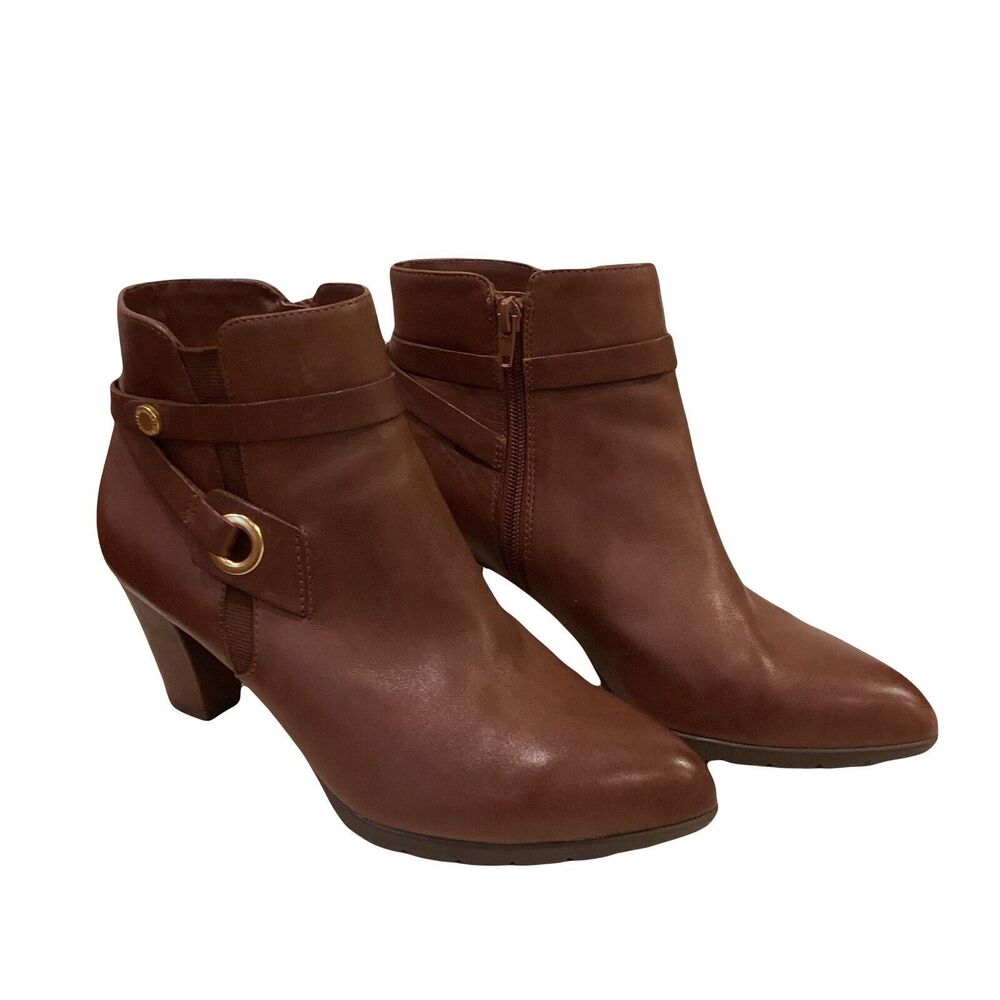 Anne Klein Chelsey Ankle Congac Brown Leather Boots 8.5M - Picture 2 of 15
